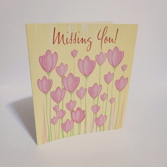 Vintage pink tulip missing you card - Picture 1 of 4